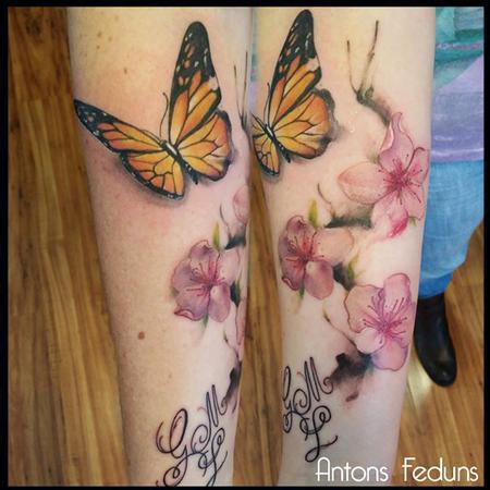 Tattoos - Butterfly and cherry flowers - 111388